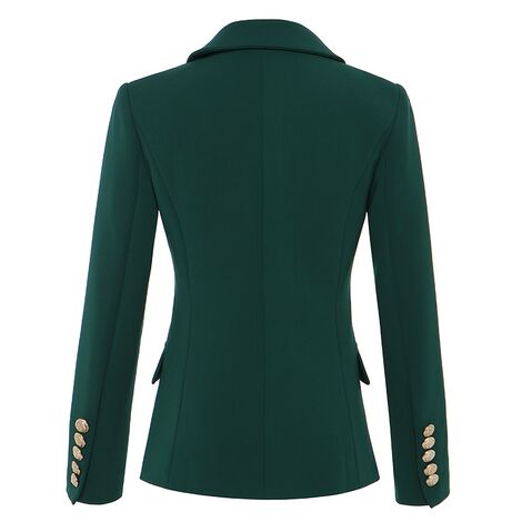 HIGH QUALITY Newest 2018 Designer Blazer Women's Long Sleeve Double Breasted Metal Lion Buttons Blazer Jacket Outer Dark Green