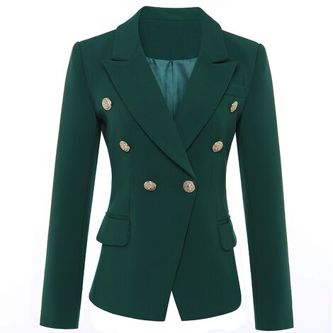 HIGH QUALITY Newest 2018 Designer Blazer Women's Long Sleeve Double Breasted Metal Lion Buttons Blazer Jacket Outer Dark Green