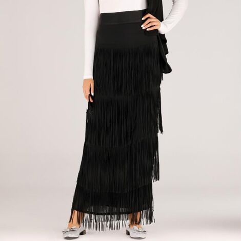 Winter Autumn Womens Skirt High Waist Fringe Long Skirt Elegant Office Bodycon Sheath Pencil Skirts Muslim Tassel Skirt Femme