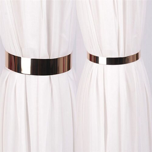 1pcs 100cm - 135cm Women Belts Waistbands Punk Metallic Gold Plate Wide Cummerbunds With Chains Full Metal Mirror Waist Belt