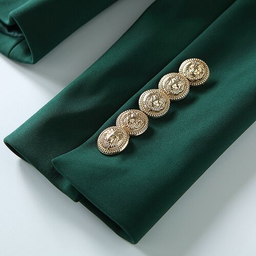 HIGH QUALITY Newest 2018 Designer Blazer Women's Long Sleeve Double Breasted Metal Lion Buttons Blazer Jacket Outer Dark Green